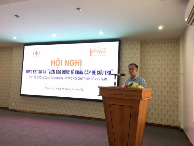 Ông Nguyễn Đình Chiến - Chủ tịch Hội Chữ thập đỏ tỉnh phát biểu đánh giá tính hiệu quả của dự án